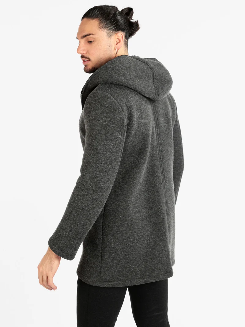 Cappotto misto lana da uomo con cappuccio - grigio scuro