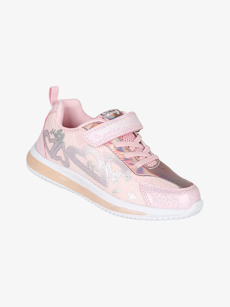 Sneakers da ragazza con luci e cinturino a strappo - rosa