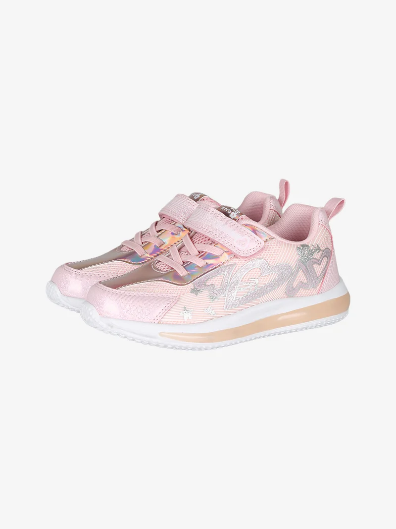 Sneakers da ragazza con luci e cinturino a strappo - rosa
