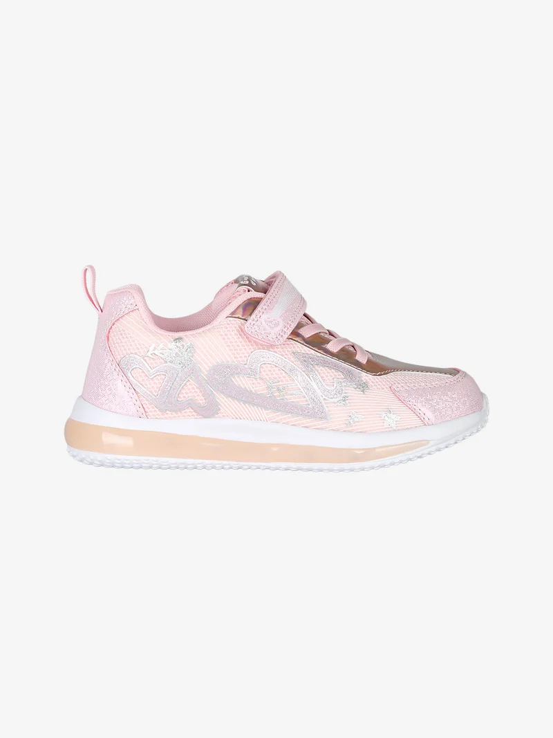 Sneakers da ragazza con luci e cinturino a strappo - rosa