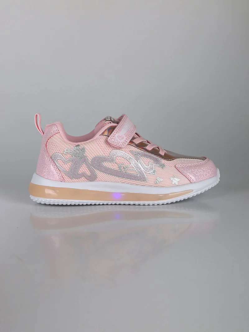 Sneakers da ragazza con luci e cinturino a strappo - rosa