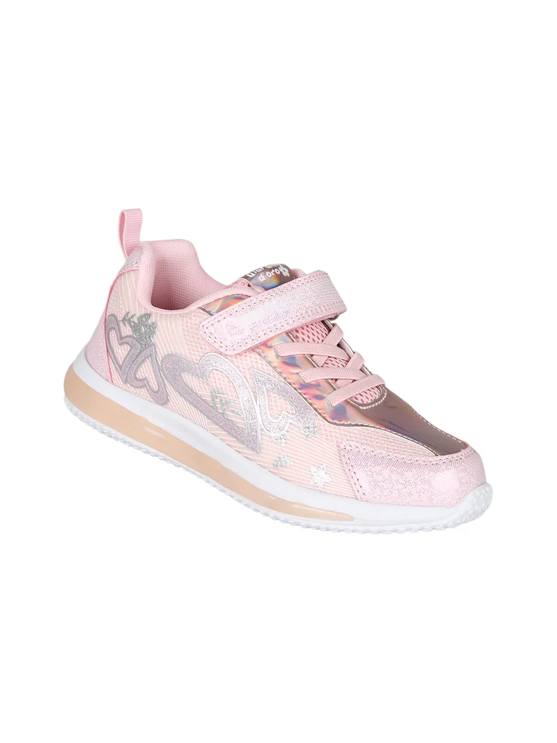 Sneakers da ragazza con luci e cinturino a strappo - rosa