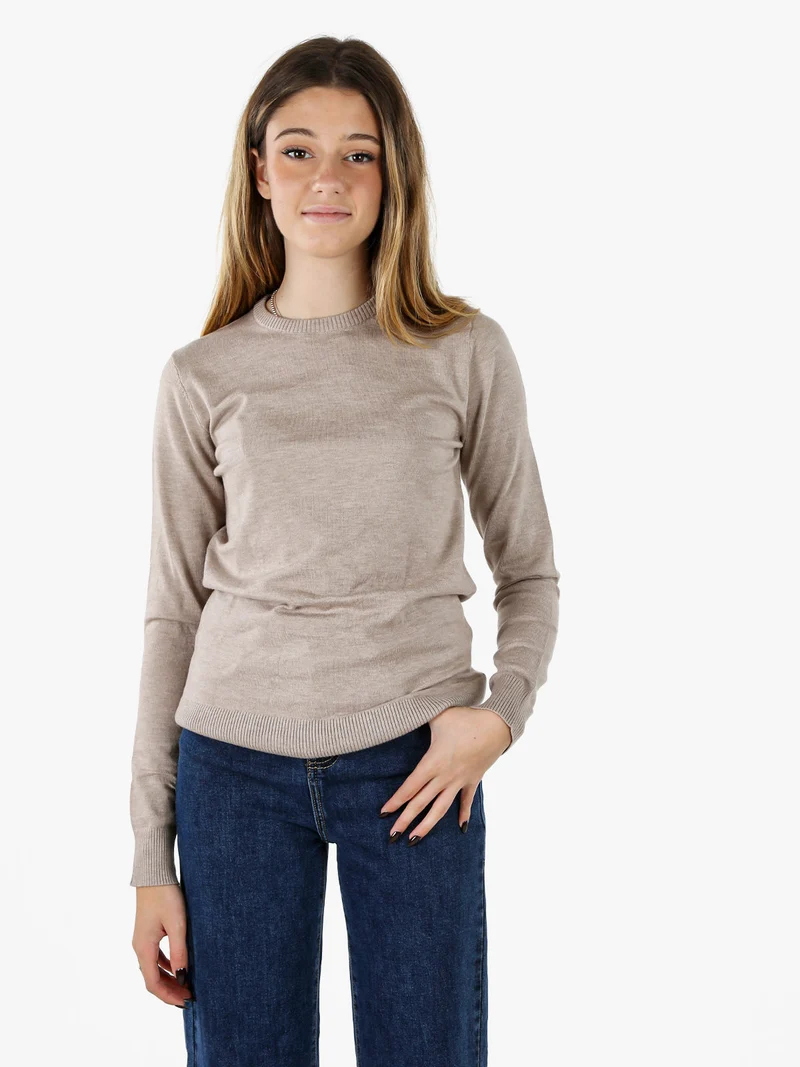 Pullover girocollo da donna in maglia tinta unita - sabbia