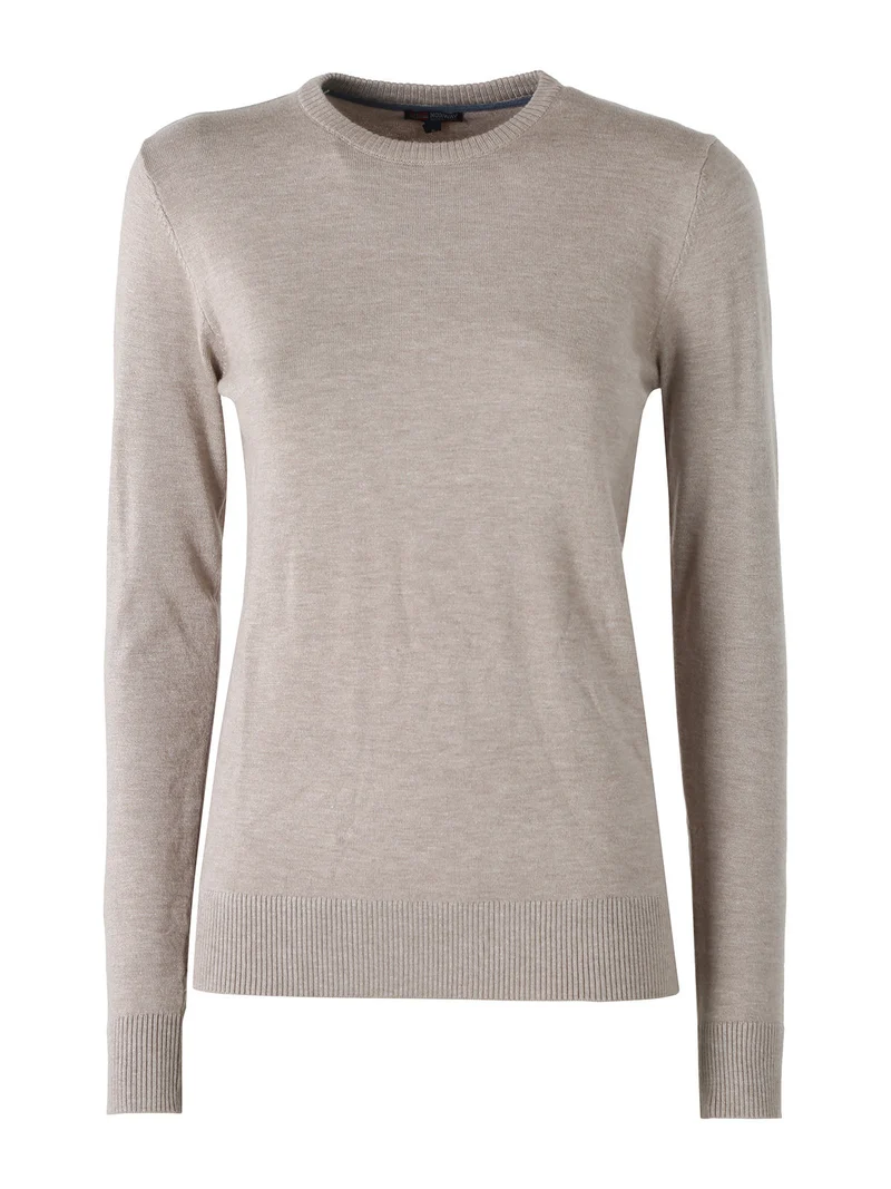 Pullover girocollo da donna in maglia tinta unita - sabbia