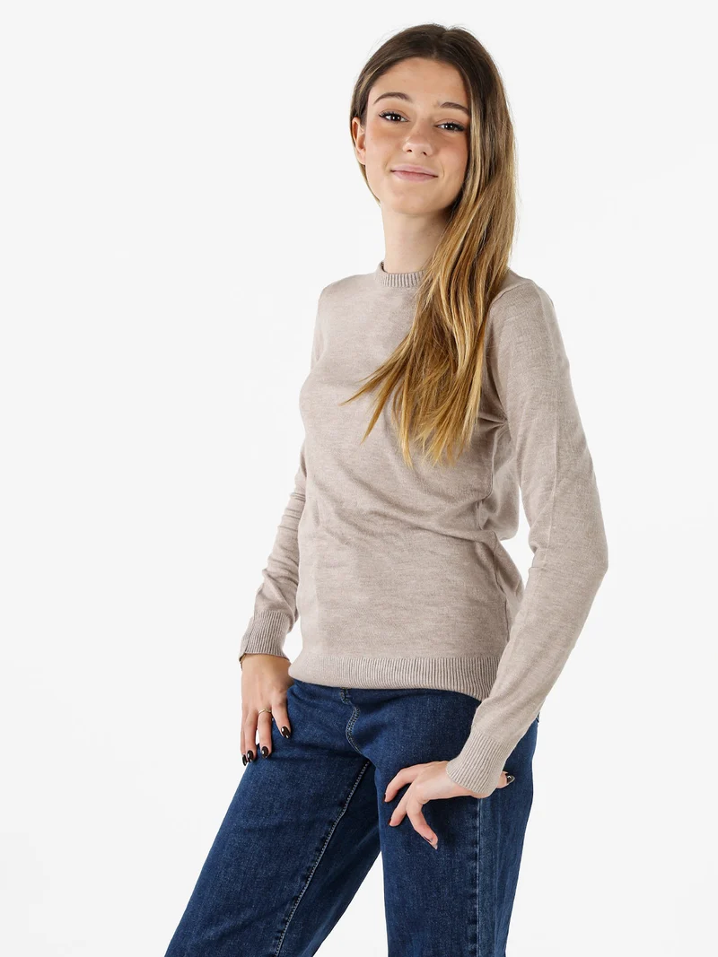 Pullover girocollo da donna in maglia tinta unita - sabbia