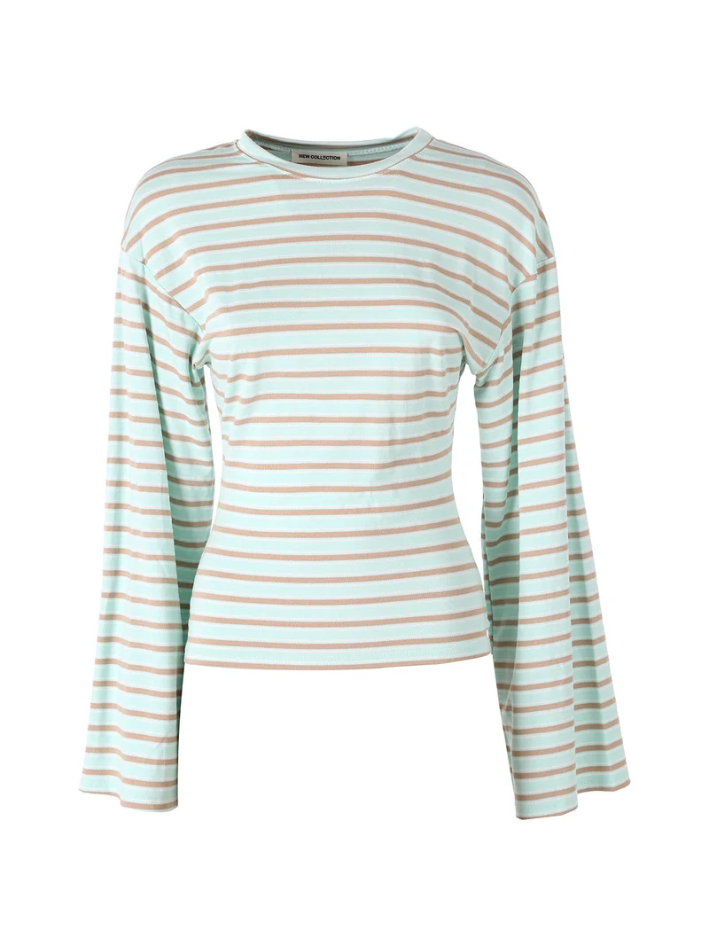 Maglia rigata da donna con maniche lunghe a campana - acqua marina