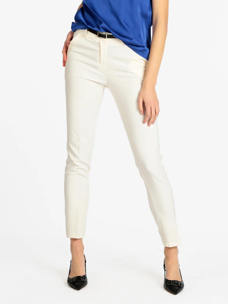 Pantaloni donna eleganti con cintura - panna