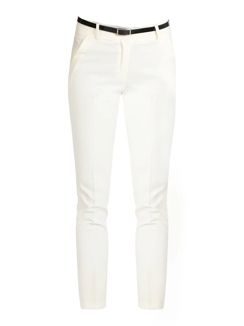 Pantaloni donna eleganti con cintura - panna