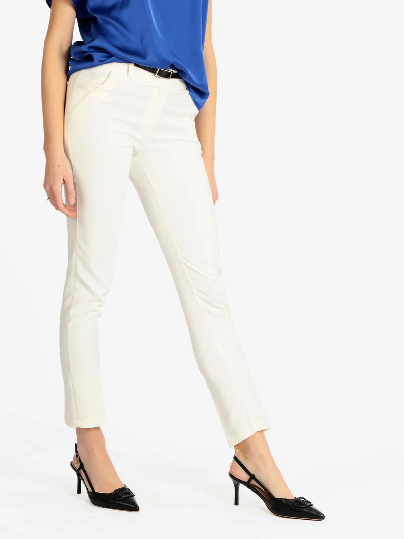Pantaloni donna eleganti con cintura - panna