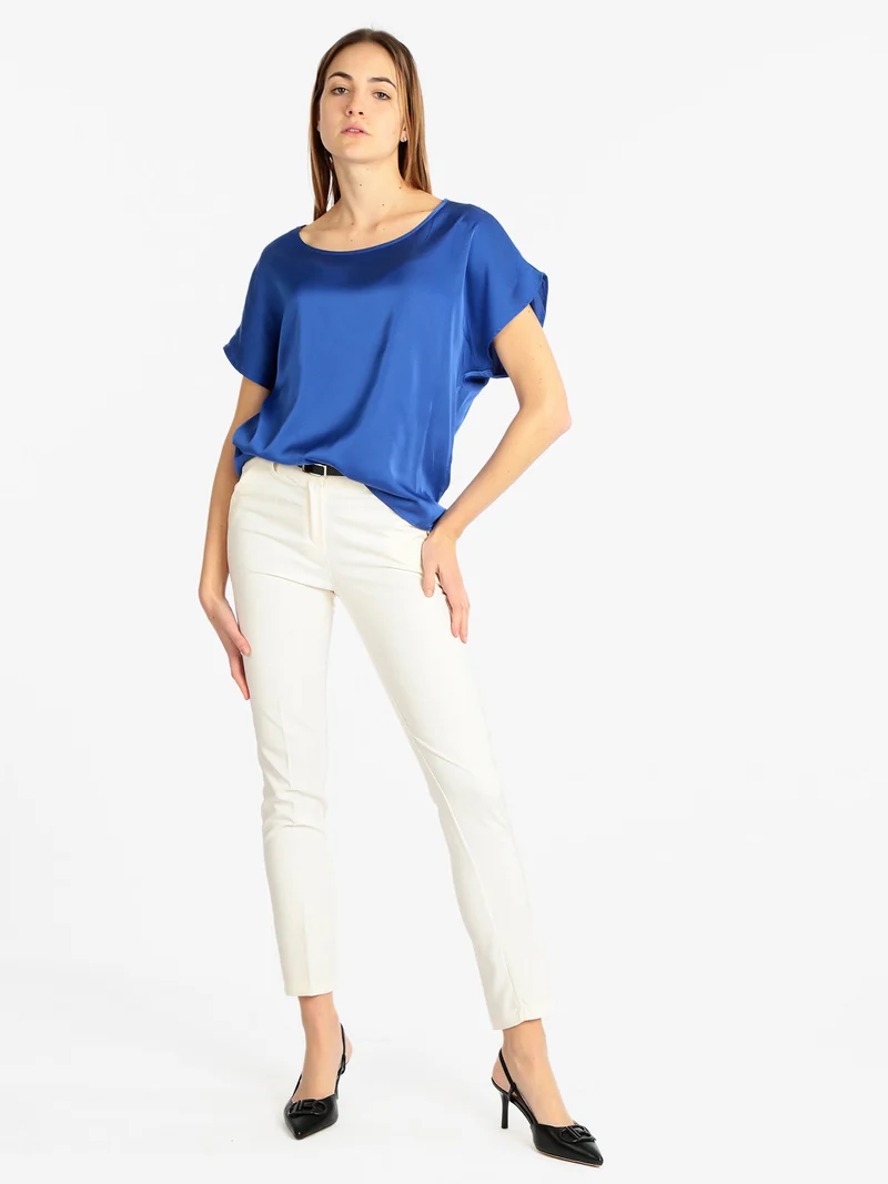 Pantaloni donna eleganti con cintura - panna