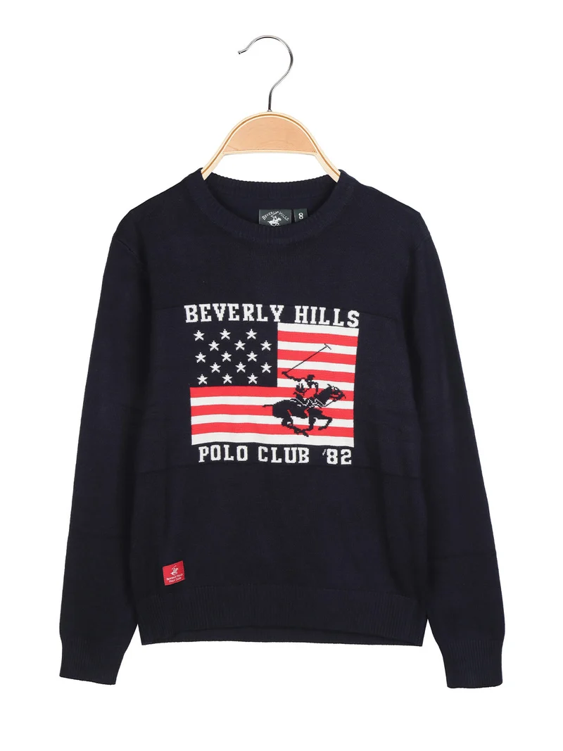 Pullover da bambino girocollo in maglia - blu scuro