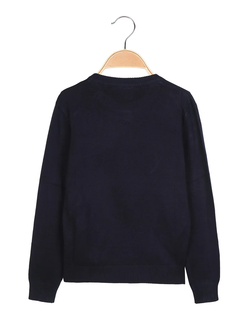 Pullover da bambino girocollo in maglia - blu scuro