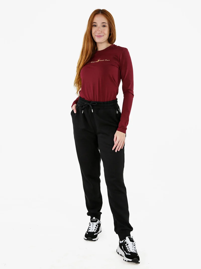 T-shirt girocollo da donna a maniche lunghe in cotone - bordeaux