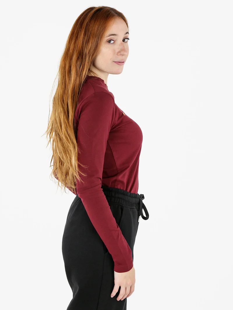 T-shirt girocollo da donna a maniche lunghe in cotone - bordeaux