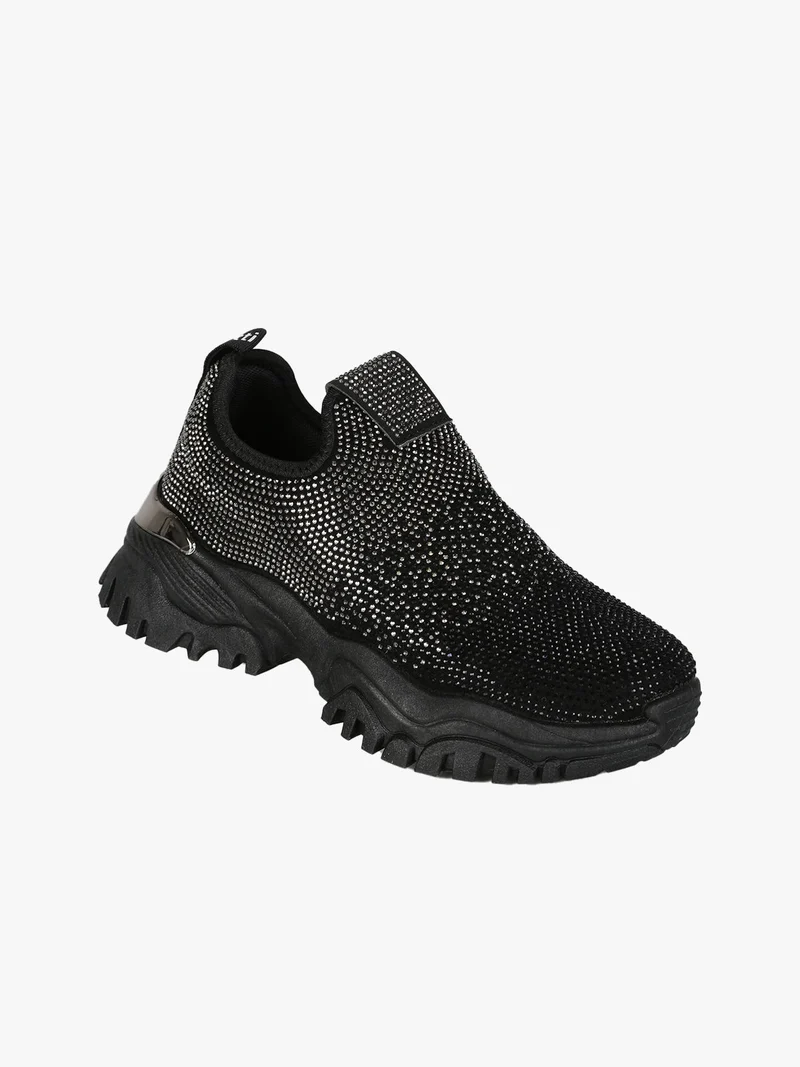 Sneakers donna slip on con strass - nero
