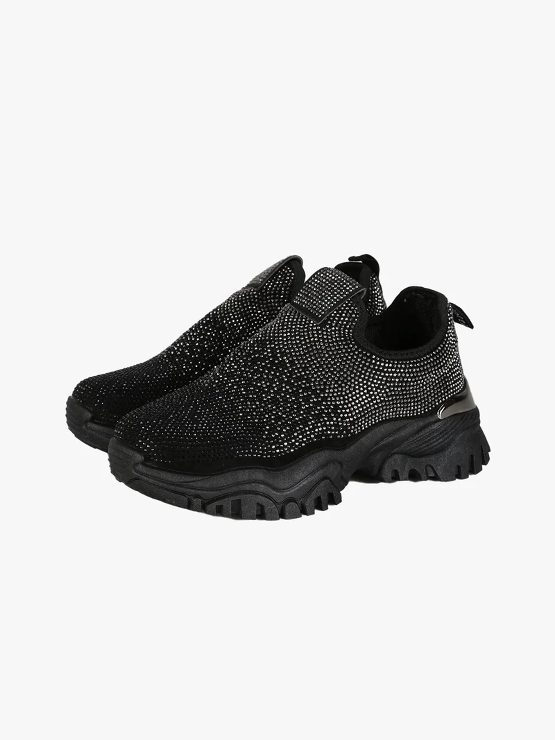 Sneakers donna slip on con strass - nero
