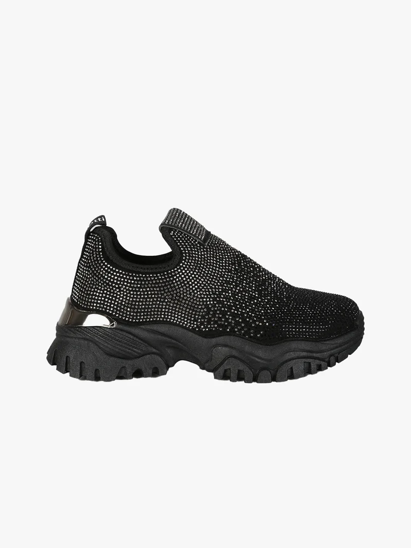 Sneakers donna slip on con strass - nero