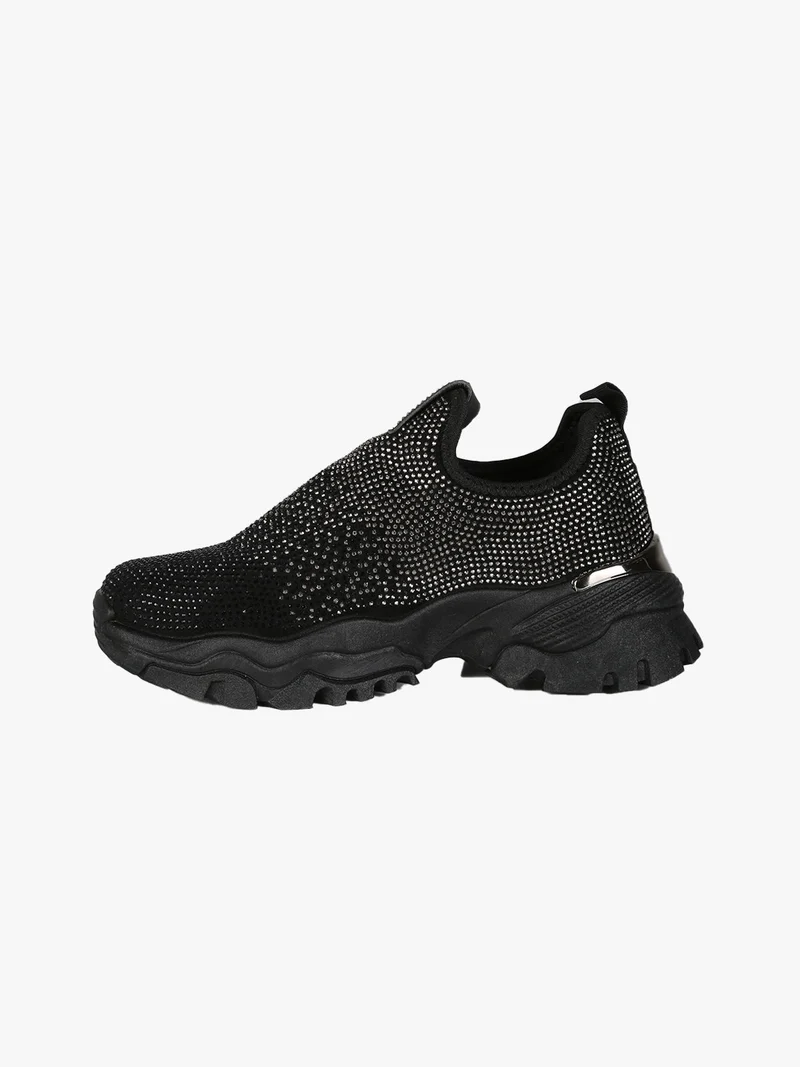 Sneakers donna slip on con strass - nero