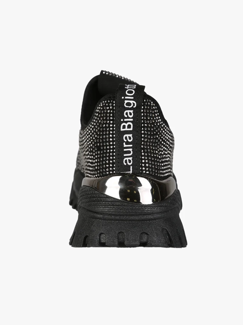 Sneakers donna slip on con strass - nero