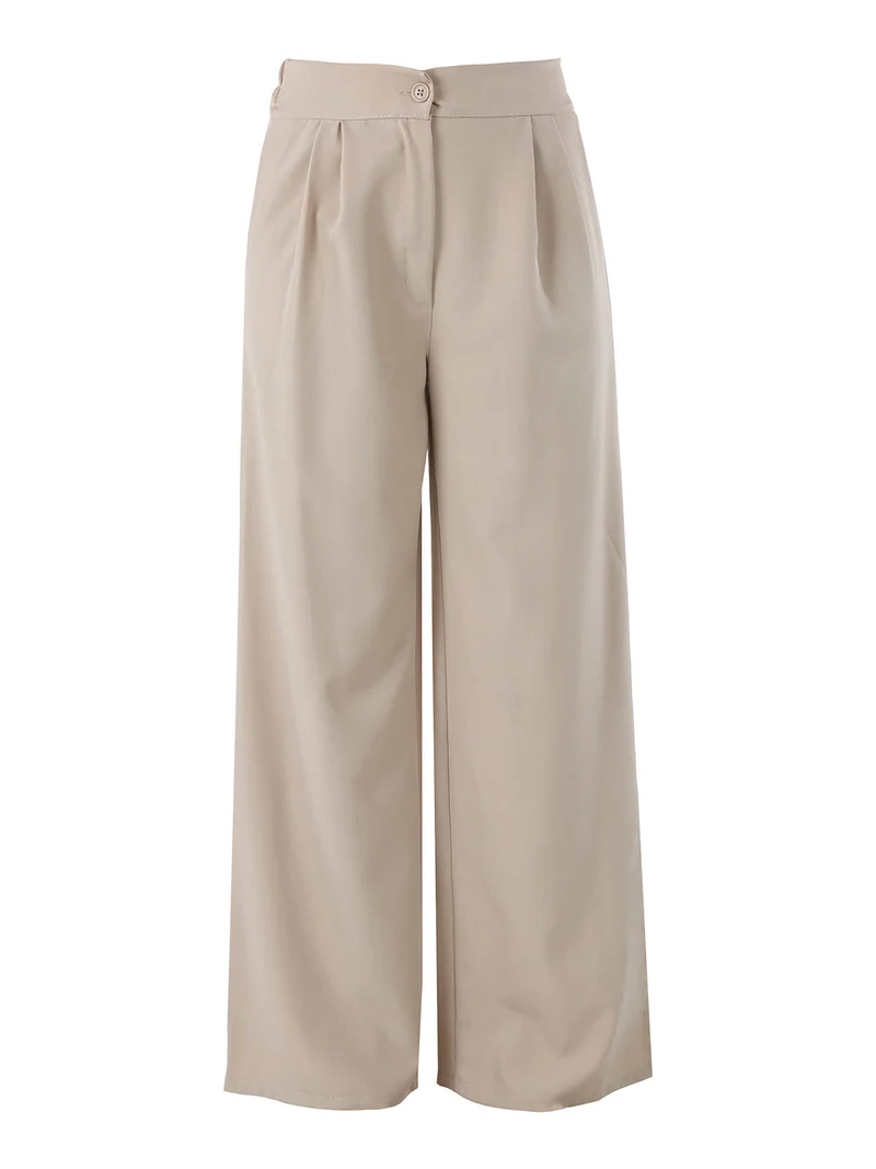 Pantaloni da donna a gamba larga e vita alta - beige