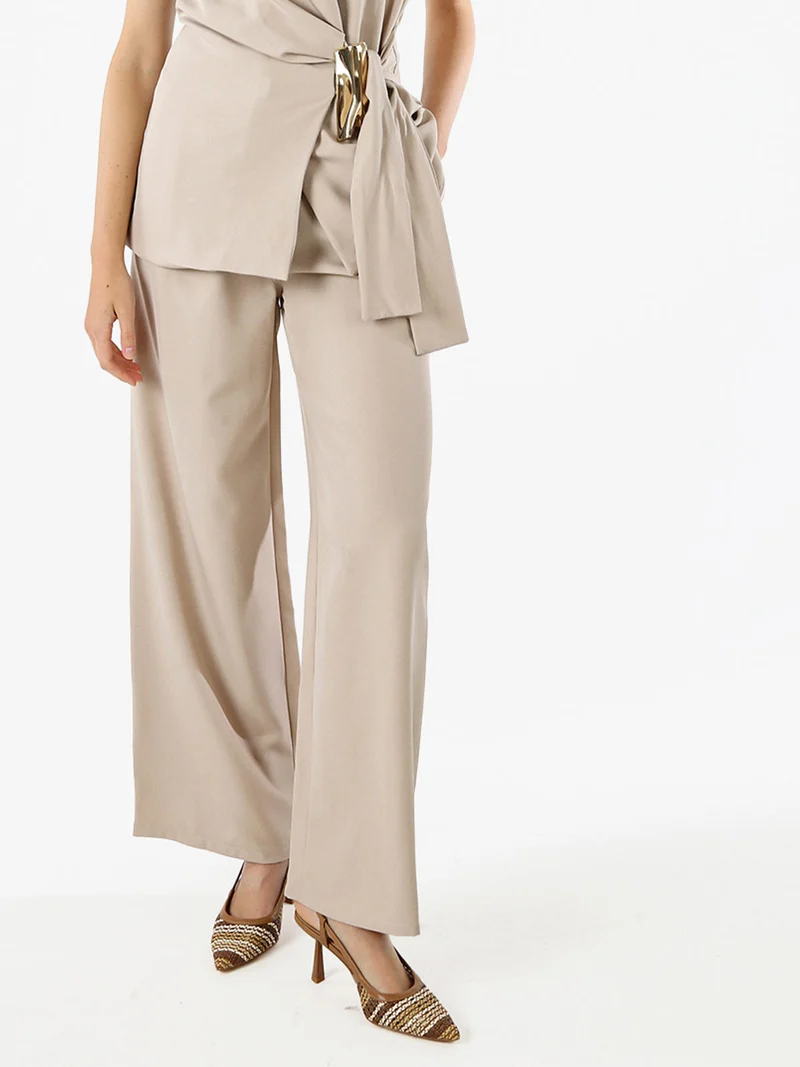Pantaloni da donna a gamba larga e vita alta - beige