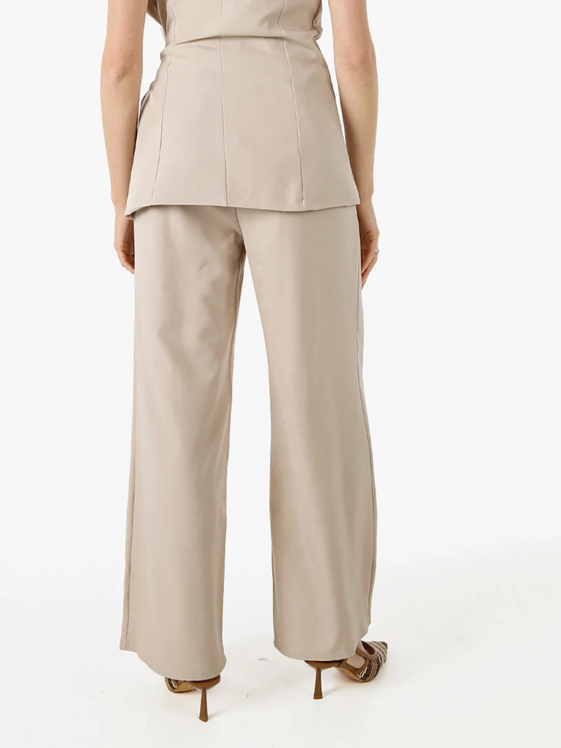 Pantaloni da donna a gamba larga e vita alta - beige