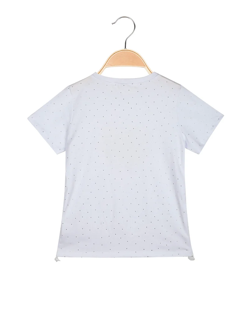 T-shirt da bambina con strass e scritta glitter - bianco