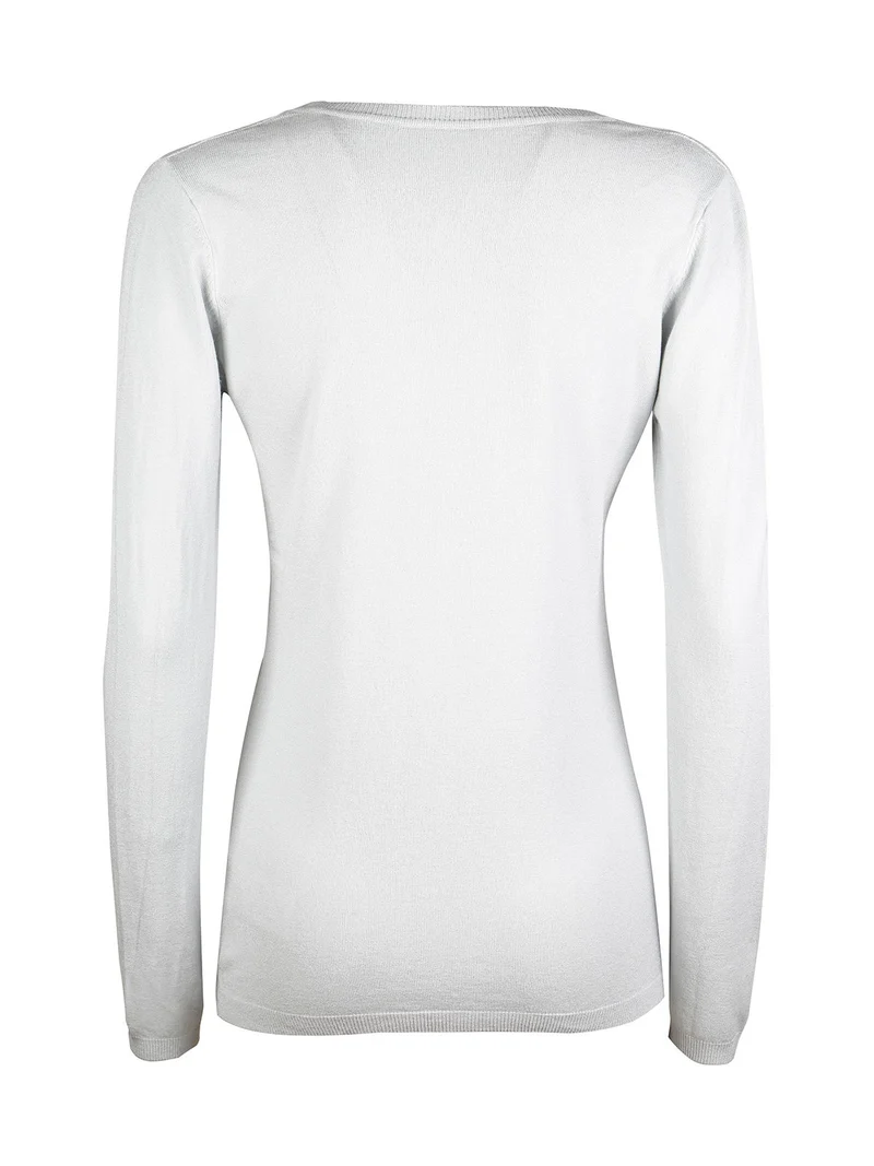 Pullover donna in maglia scollo V - perla