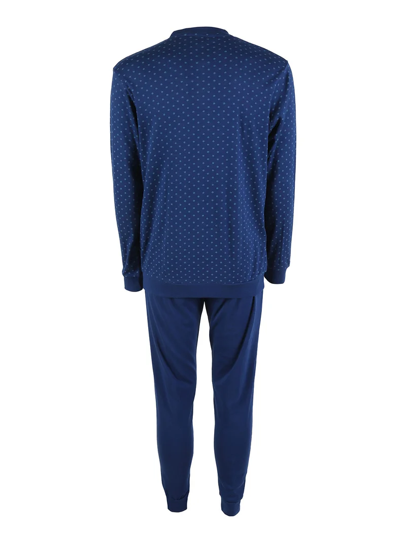 Pigiama lungo da uomo in cotone interlock con stampe - blu