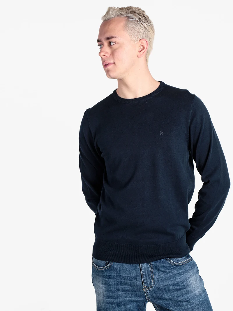 Pullover girocollo da uomo in cotone - blu scuro