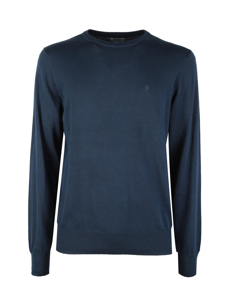 Pullover girocollo da uomo in cotone - blu scuro