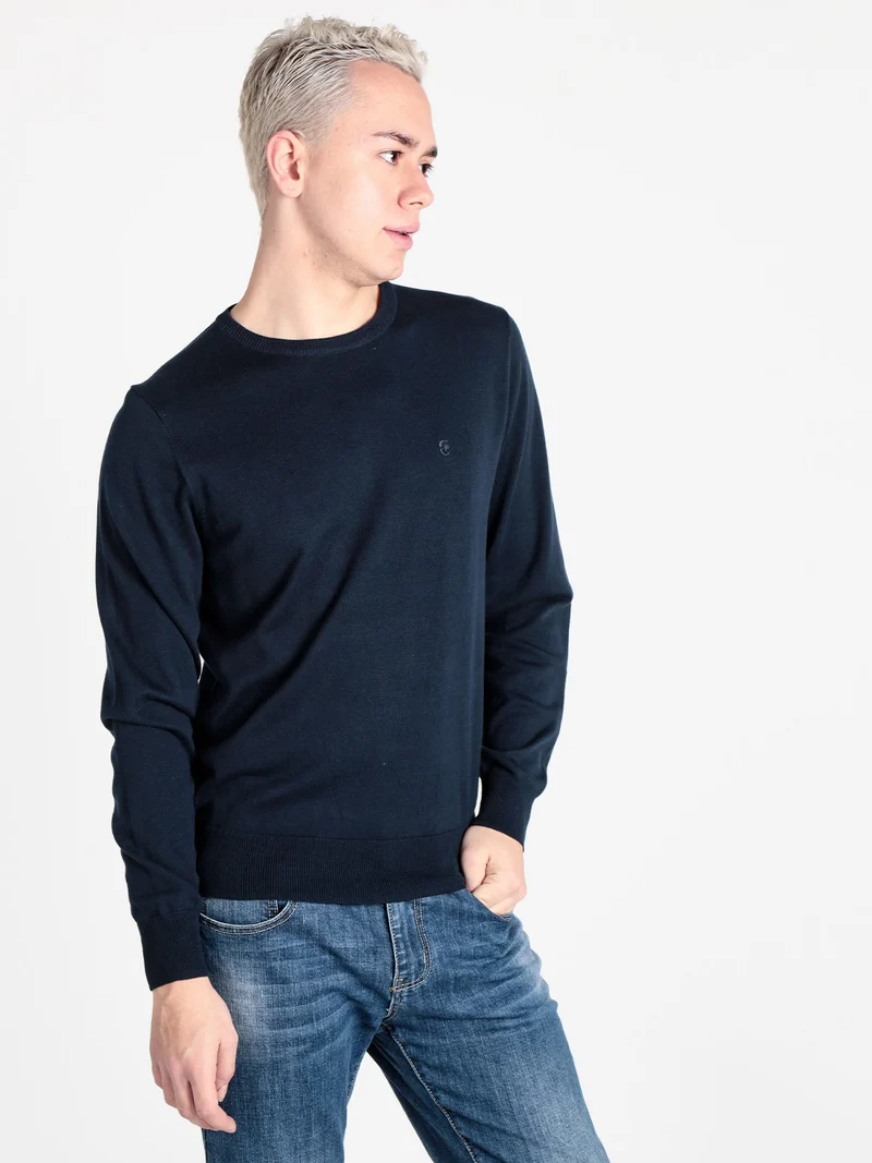 Pullover girocollo da uomo in cotone - blu scuro
