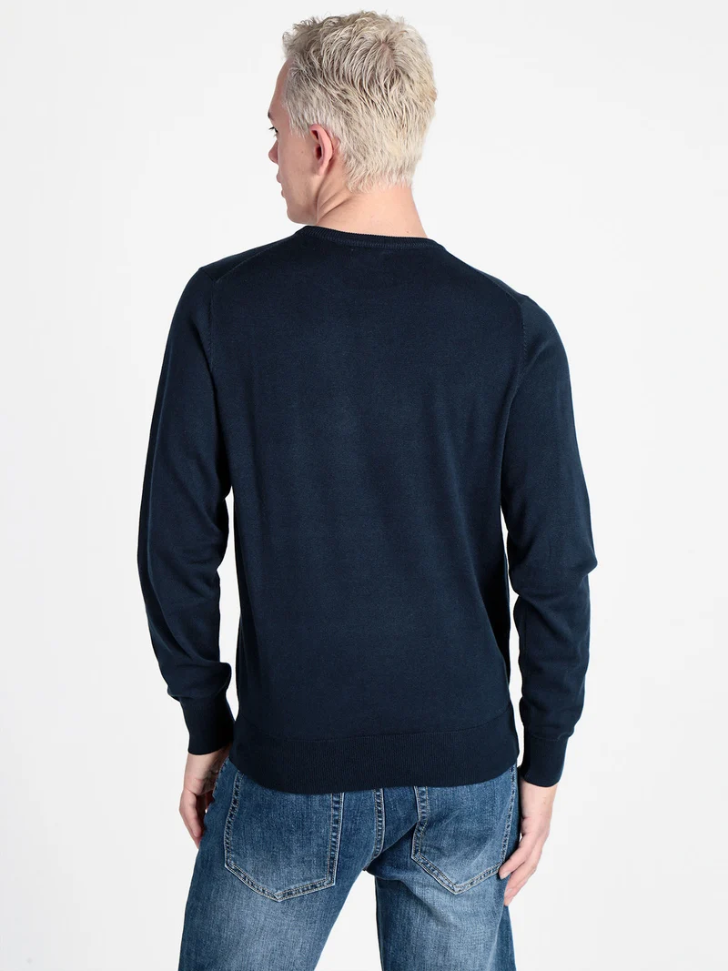 Pullover girocollo da uomo in cotone - blu scuro