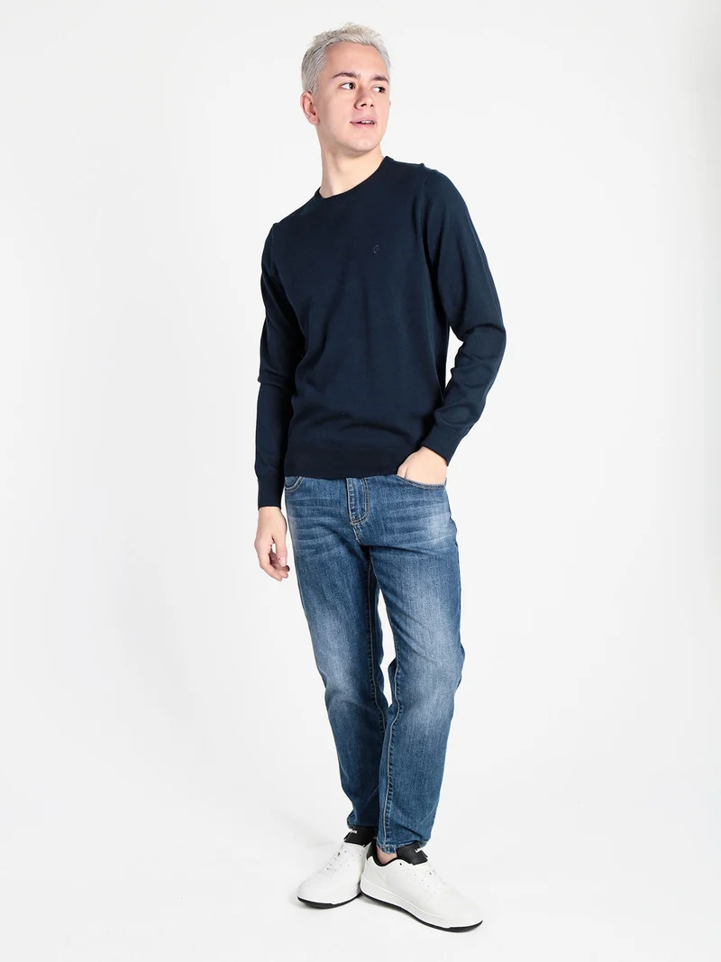 Pullover girocollo da uomo in cotone - blu scuro