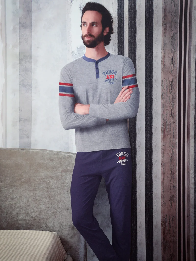Pigiama lungo da uomo in misto cotone - grigio