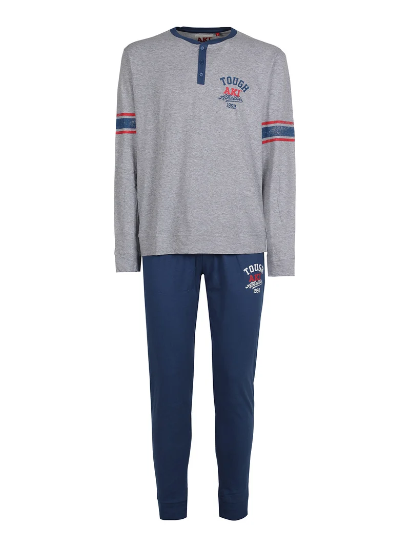 Pigiama lungo da uomo in misto cotone - grigio