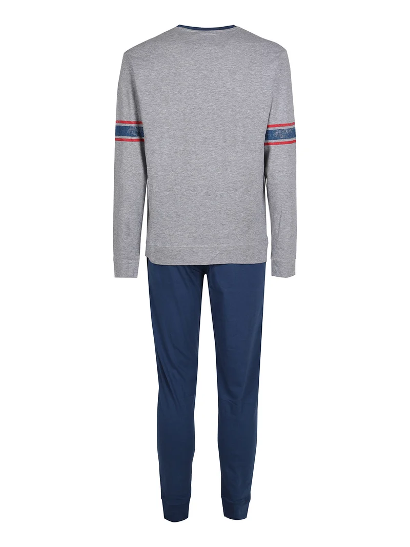 Pigiama lungo da uomo in misto cotone - grigio