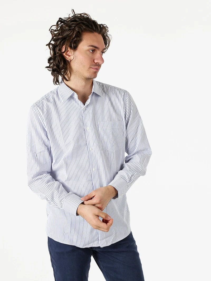 Camicia da uomo rigata a maniche lunghe - cielo