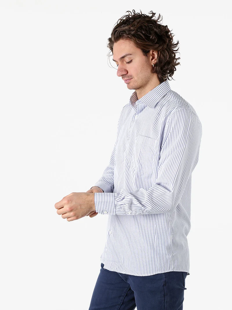 Camicia da uomo rigata a maniche lunghe - cielo