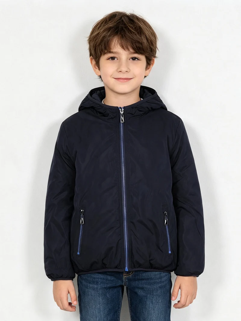 Giubbotto da bambino reversibile con cappuccio - blu scuro