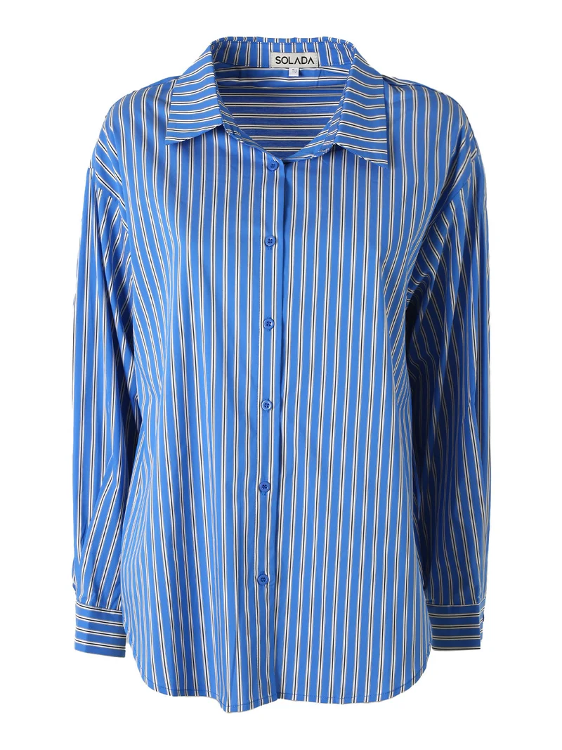 Camicia donna oversize a righe con maniche lunghe - blu