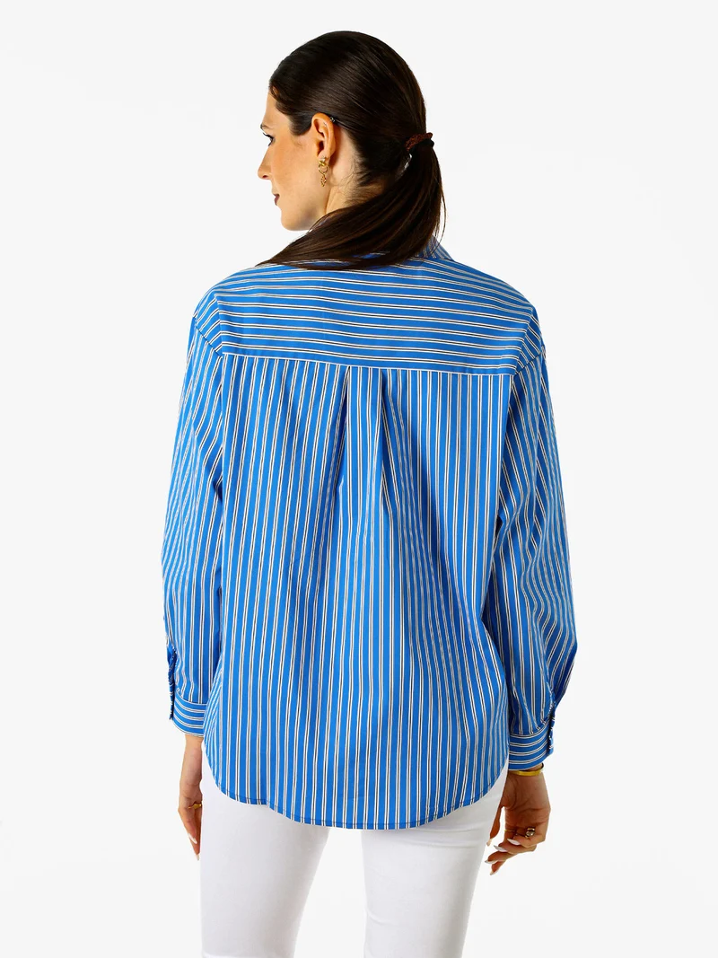 Camicia donna oversize a righe con maniche lunghe - blu