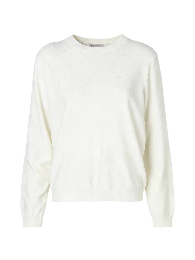 Maglia girocollo da donna con mini paillettes - panna
