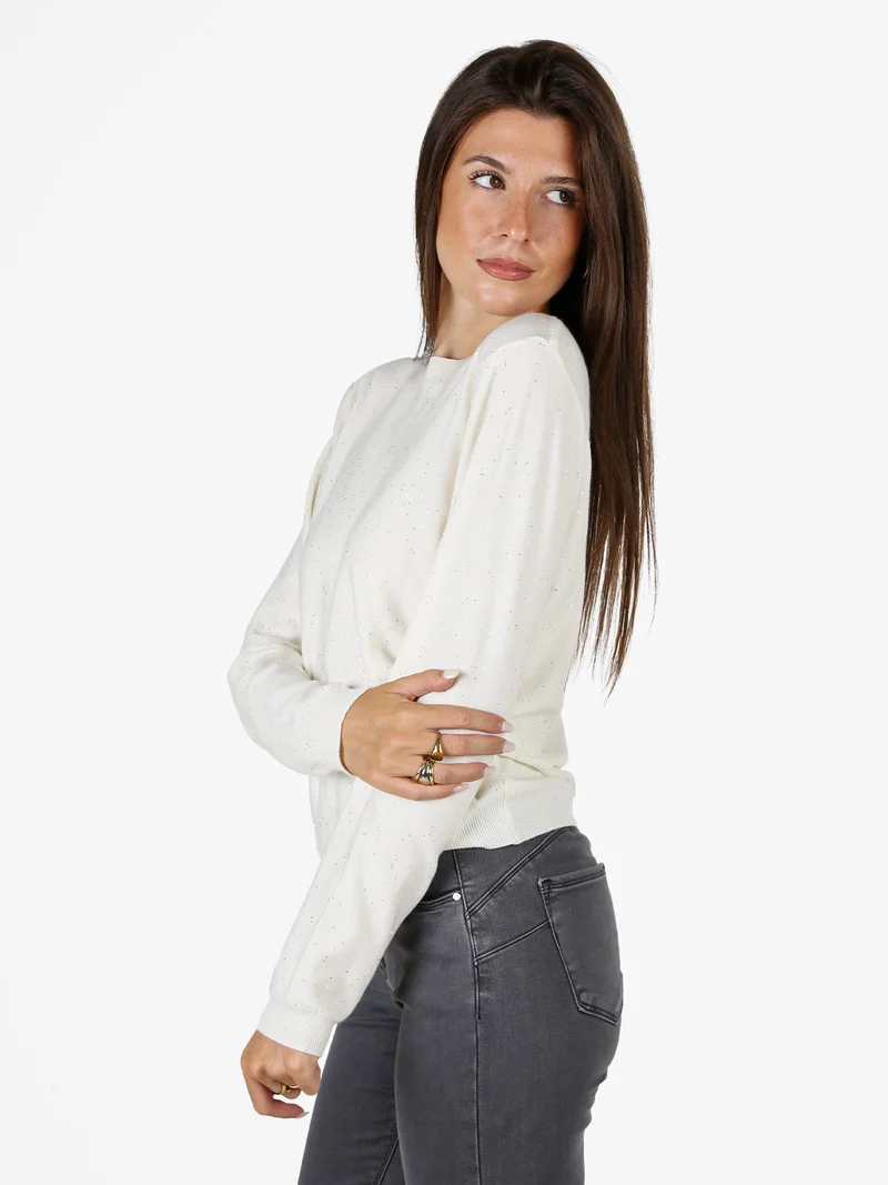 Maglia girocollo da donna con mini paillettes - panna