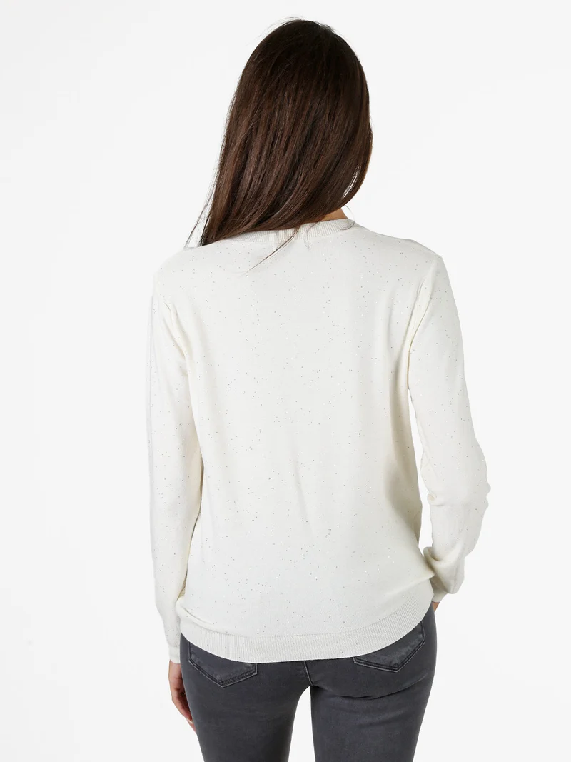 Maglia girocollo da donna con mini paillettes - panna