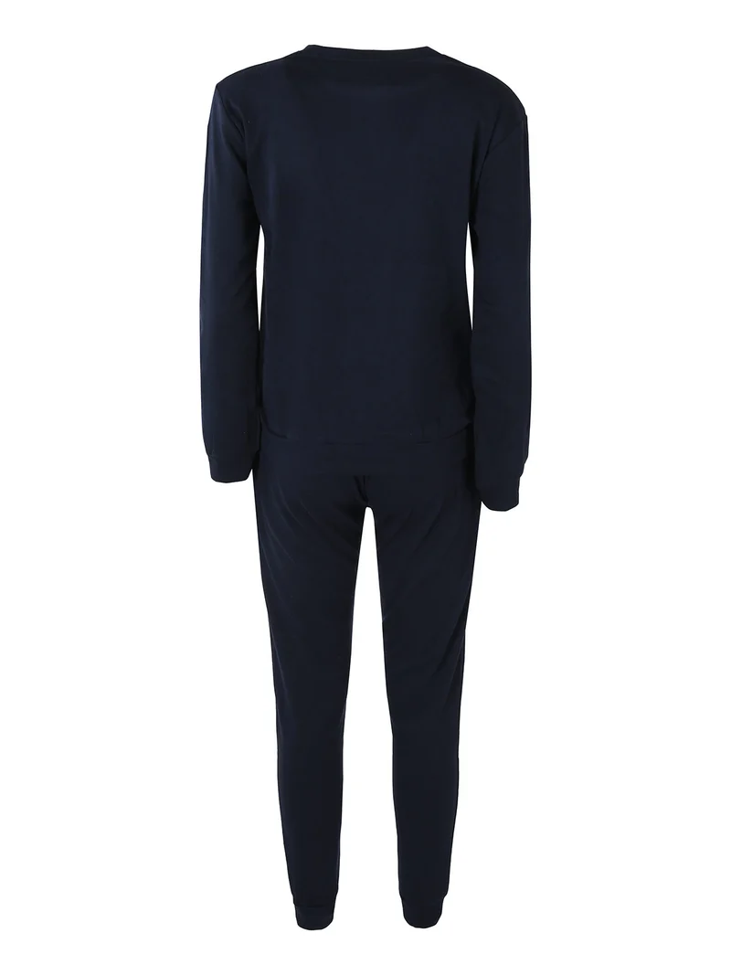 Pigiama lungo da donna in cotone interlock - blu scuro
