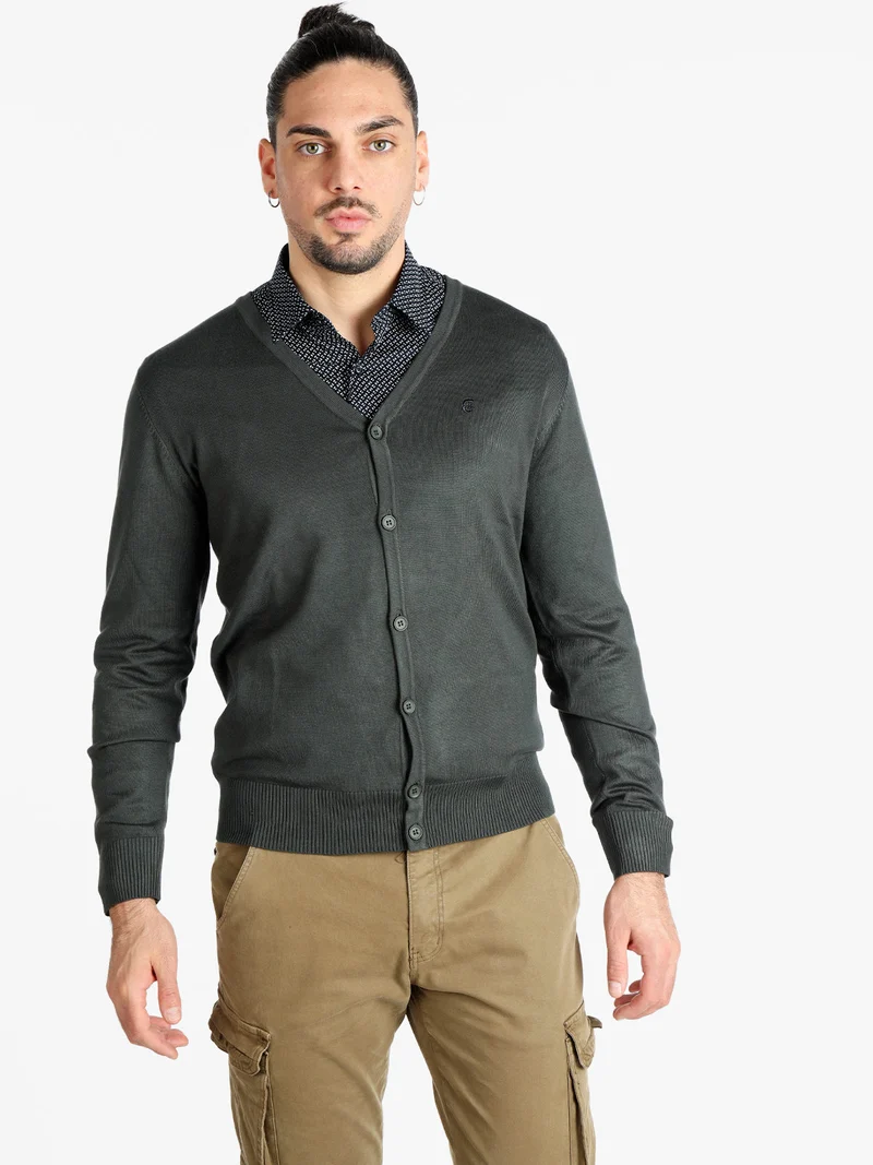 Cardigan uomo in maglia con bottoni - verde scuro
