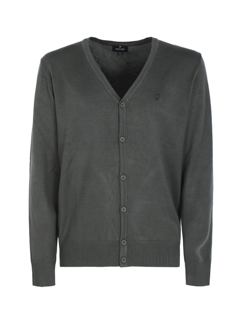 Cardigan uomo in maglia con bottoni - verde scuro