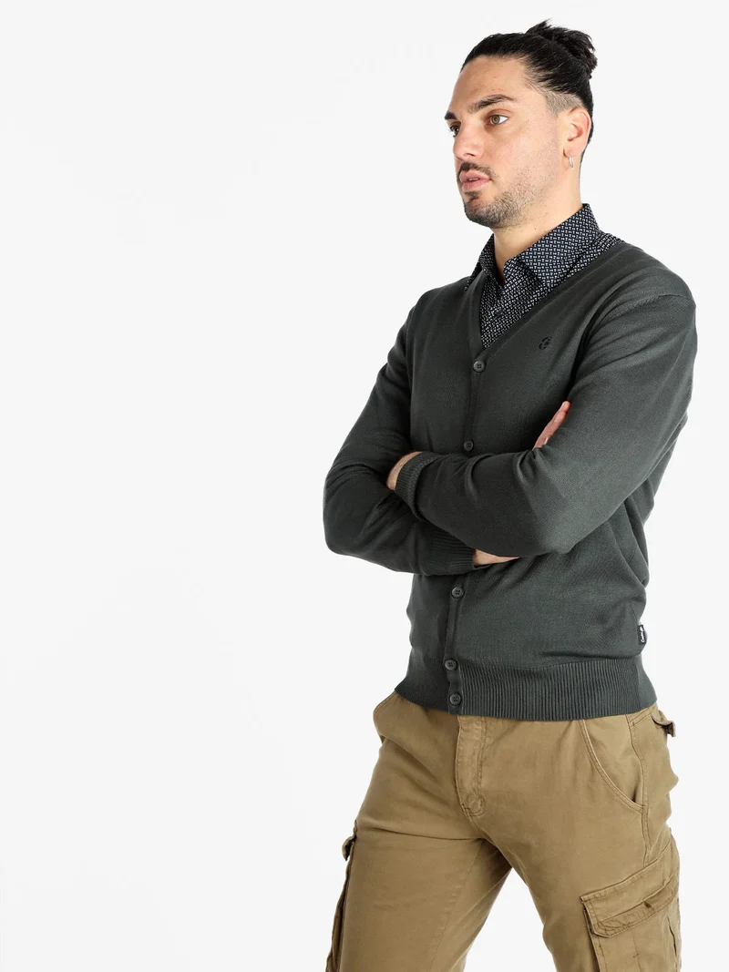 Cardigan uomo in maglia con bottoni - verde scuro