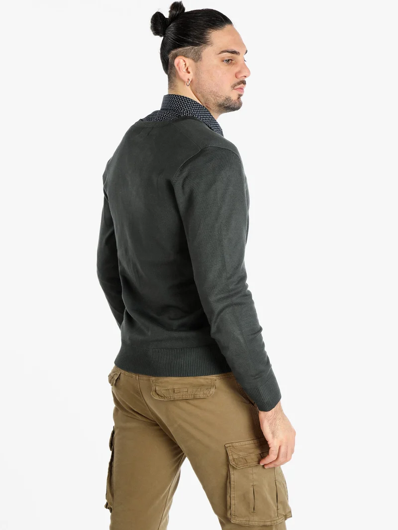 Cardigan uomo in maglia con bottoni - verde scuro